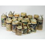 A collection of Bavarian steins and tankards