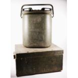 A military tea urn, stamped with broad arrow and serial number, 7330-99-122-8825, with carry handle,