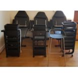 Three massage / tattoo chairs, with adjustable leg and back rest, removable headrest and arm
