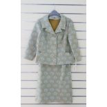 Vintage ladies 2 piece suit, Mint and cream floral matching jacket and skirt. Jacket L 23", chest