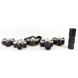 Five Praktica film cameras, to include a MTL 5B (x2), a MTL 3, a PL Nova 1 and a PL Nova 1b, with
