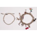 Links of London, a silver and enamel charm bracelet with a silver and cord bracelet, 94gm