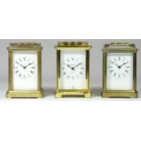 A Bayard eight day carriage clock, made in France, brass case with three bevelled glass sides, white