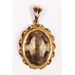A 9ct gold and citrine pendant, with rope twist border, 20 x 16mm, 4.6gm.