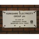An enamel Yorkshire Electricity Group Bradford, Emergency sign, single sided, 61.5 cm x 30.5cm,