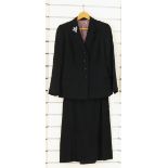 Vintage ladies black wool suit, poppy lined jacket, L 28", W 34", chest 36". with matching skirt