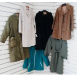Vintage coats and jackets (6) 1. Showers green jacket. L 44", Chest 42". 2. Danimac green belted