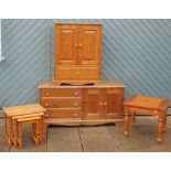 A pine sideboard, W130, H63, D45cm, together with a pine Hi-Fi cabinet, a nest of tables and a