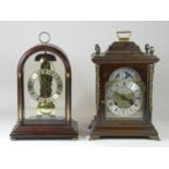 A Dutch made bracket clock, mahogany cased with applied gilt decoration, acorn finials, silvered