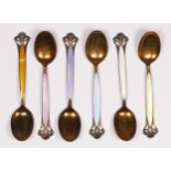 Th. Marthinsen, Norway, a set of silver gilt and enamel coffee spoons, with guilloche enamel