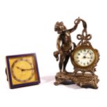 An Art Nouveau style figural desk clock, by New Haven Clock Co U.S.A, gilt brass with 8 day