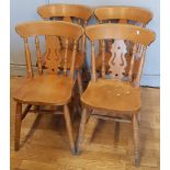 A set of eight pine dining chairs, together with a pair of teak dining chairs (10)