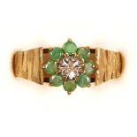 A 9ct gold emerald and diamond cluster ring, Q, 2.7gm