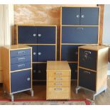 Four Ikea office filing/storage cabinets, having a contemporary two tone finish, solid beech and