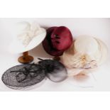 Hats, 6 in the Lot. John Lewis hats/fascinator, light pink, black diamante, cream, boxed. Together