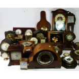 A collection of mantel clocks and barometers, to include an Elliott 8 day example, together with