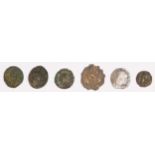 Roman coins, Constantine II the Younger, Lyons mint, two Constantine the Great, another unknown
