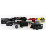 A collection of film cameras, to include a Fujifilm Nexia 230, a Vivitar A35 splash proof, a