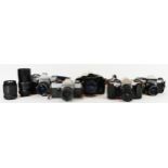Five Praktica film cameras, to include a LLC, a LTL3, a Super TL, a LTL and Nova16, with lenses,