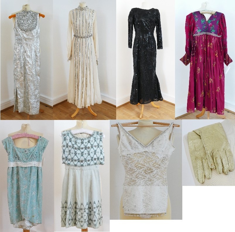 Cocktail and evening wear belonging to our vendor's grandmother and mother. Dating back to the