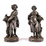 A pair of silvered spelter figurines of Printemps and L'automne. 26cm tall. (2)