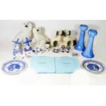 A collection of ceramics, to include Staffordshire dogs, Delftware, glass vases and others