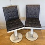 A pair of Salon Fit Madison hydraulic chairs, cream painted steel construction with upholstered