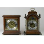 A Dutch made bracket clock, mahogany cased with applied gilt decoration, acorn finials, silvered