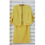 Vintage ladies Crimplene Yellow 3 piece suit. Comprising Jacket, blouse and skirt. Jacket chest