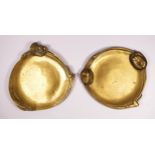 Two Continental heavy brass Art Nouveau style dishes, with lily borders, 20 x 20cm (2)