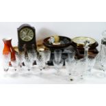 A substantial collection of glassware, including decanters, bowls, jugs, vases, lidded jars and
