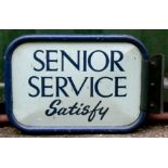 A metal double sided sign, Senior Service Satisfy, 54cm x 34cm