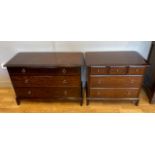 A Stag Minstrel graduated three height chest of drawers, W107, D46, H70cm, together with a Stag