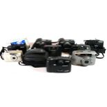 Nine film cameras. to include a Olympus AF Zoom (x2), a Pentax PC333, a Canon Sureshot AF7, a