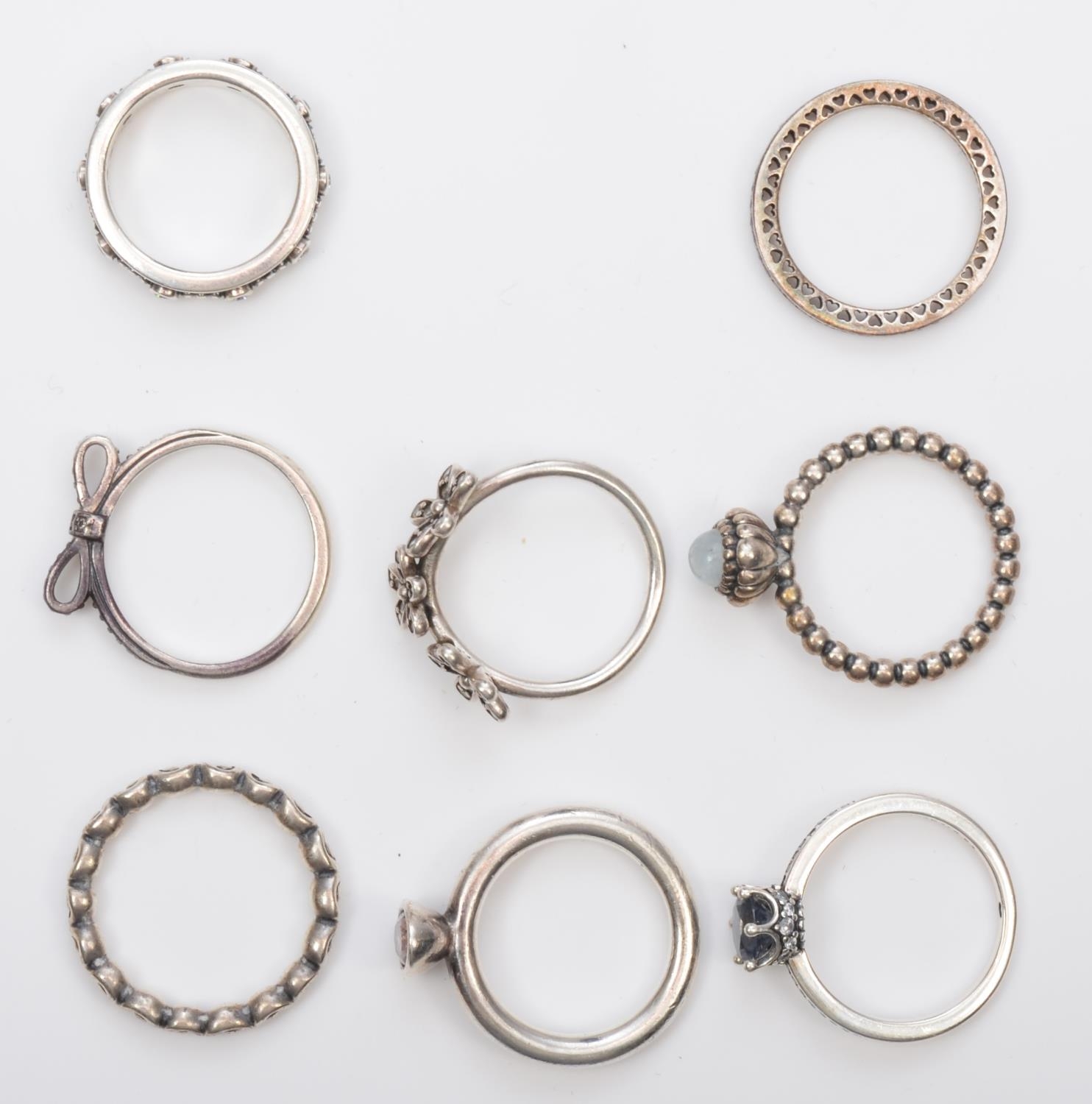 Pandora, eight silver rings, various sizes, box, 25gm - Image 2 of 3