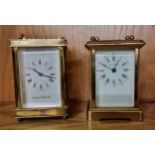 Two French 8 day carriage clocks retailed by Mappin & Webb of London. 12cm tall (2)