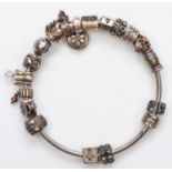 Pandora, a silver charm bangle, box, 57gm