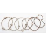 Pandora, six silver bracelets, 100gm
