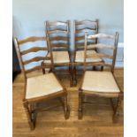 A set of four modern ladder back dining chairs, having 'drop in' upholstered seats, together with
