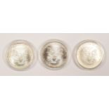 Three silver proof Liberty dollars, 2003, cased. To be sold on behalf of Monkey World, Dorset.