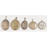 Five silver lockets, 49gm