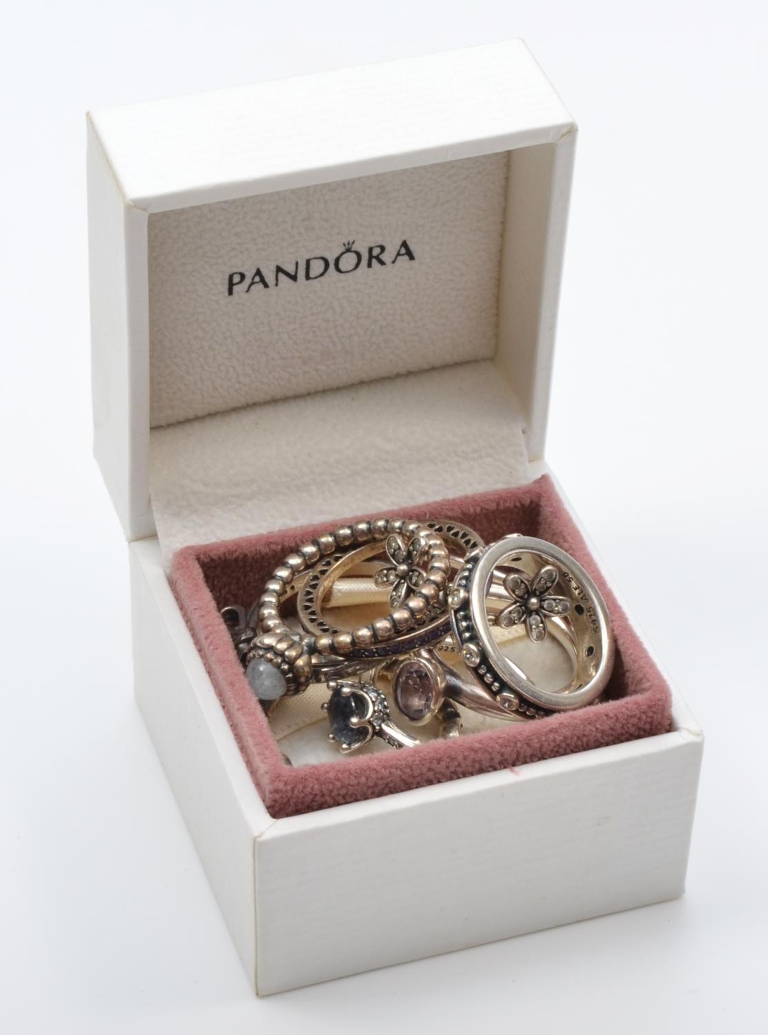 Pandora, eight silver rings, various sizes, box, 25gm - Image 3 of 3
