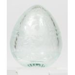 A Faberge cut glass paperweight, in the form of an egg, with etched decoration, bearing the