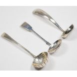 A George III bead edge ladle, London 1791, a Victorian fiddle pattern sifter spoon, Exeter 1864