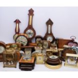 A collection of clocks, both mechanical and quartz, to include carriage, mantel, alarm, bulkhead and