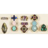 Twelve various silver and gemset rings, various sizes, 96gm