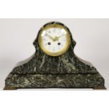 A Victorian French 8 day mantel clock, having a green veined marble case, housing an 8 day