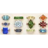 A collection of twelve silver gemset ring, various sizes, 47gm
