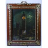 An early 20th century picture clock, depicting a moonlit scene of Big Ben and The Houses of