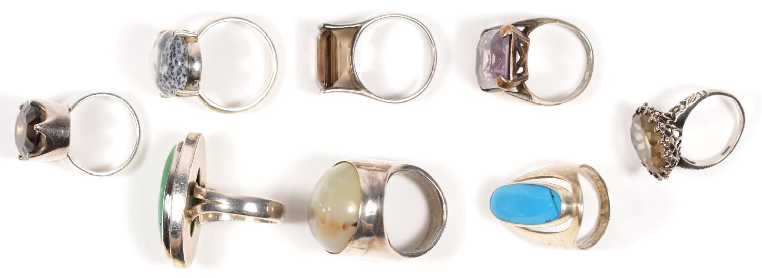 Eight various silver and gemset rings, various sizes, 80gm - Image 2 of 2
